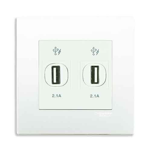 Ổ cắm sạc USB đôi 2.1A màu trắng KB32USB_WE_G19 Schneider