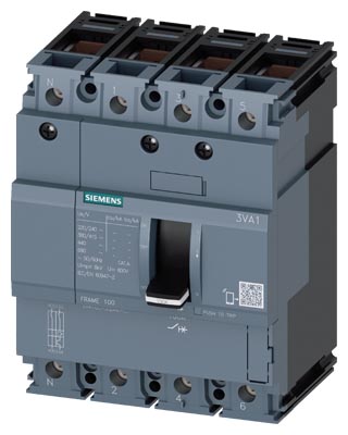 MCCB Siemens 3VA1  4-pole, Icu=36 kA,  In = 2A - 160A