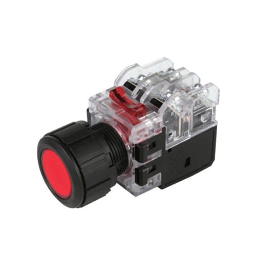 [MRX-KM1D0R] Nút nhấn nhả 25mm đèn đỏ 12-24V, tiếp điểm 1NO+1NC Hanyoung MRX