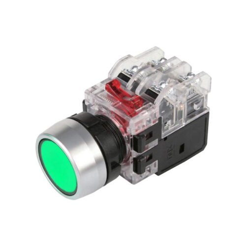 Nút nhấn nhả 22mm đèn Xanh lá 380V 1NO+1NC Hanyoung